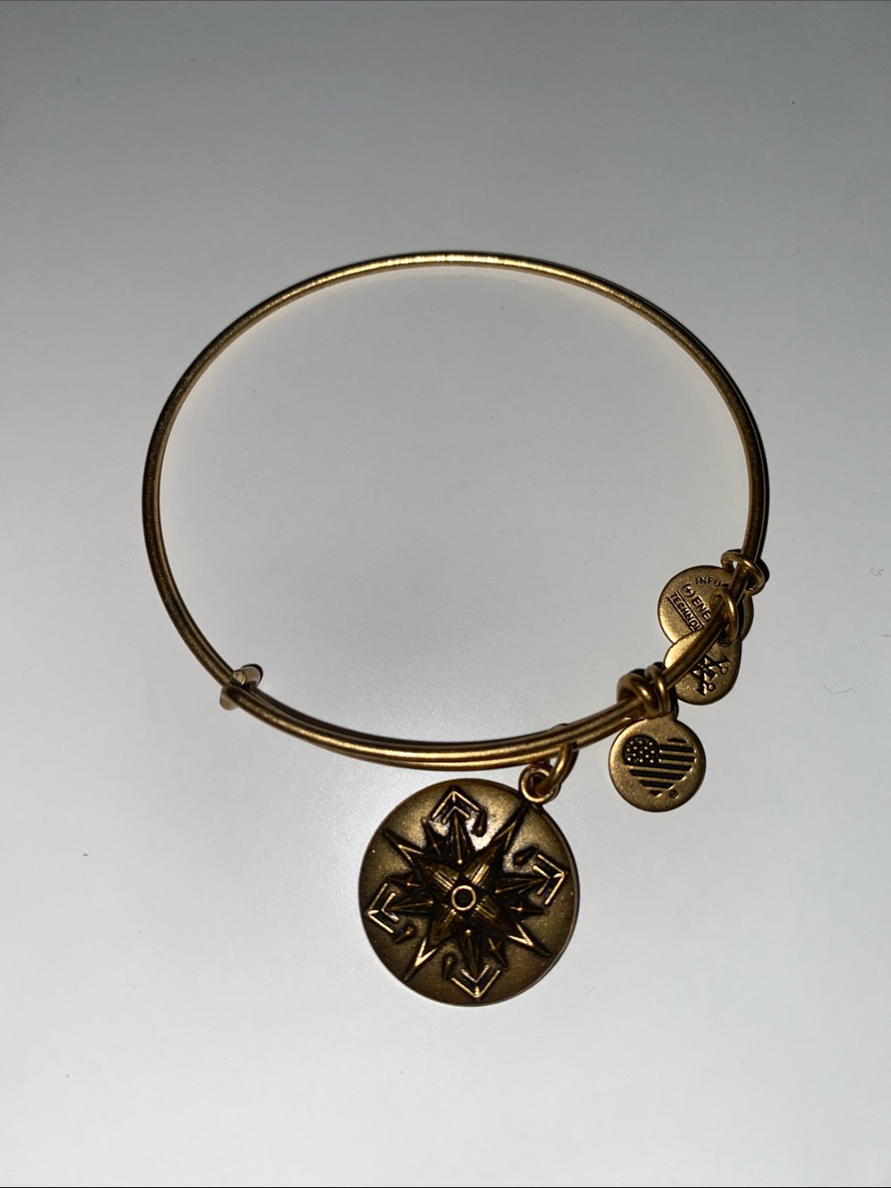 Alex and Ani Inspired Antique Gold Compass Charm Bangle Bracelet